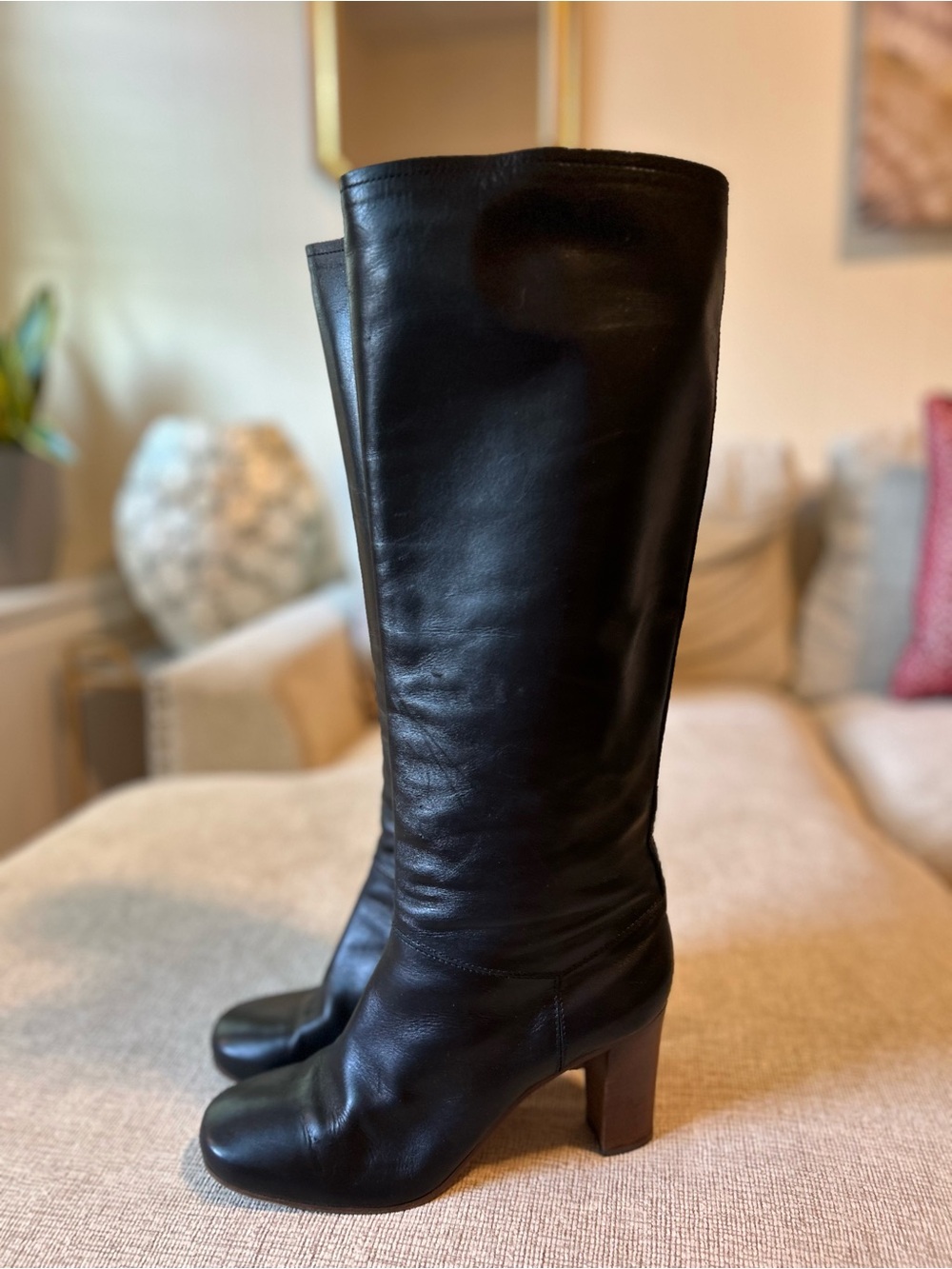 Celine Black Leather Knee-High Heeled Boots